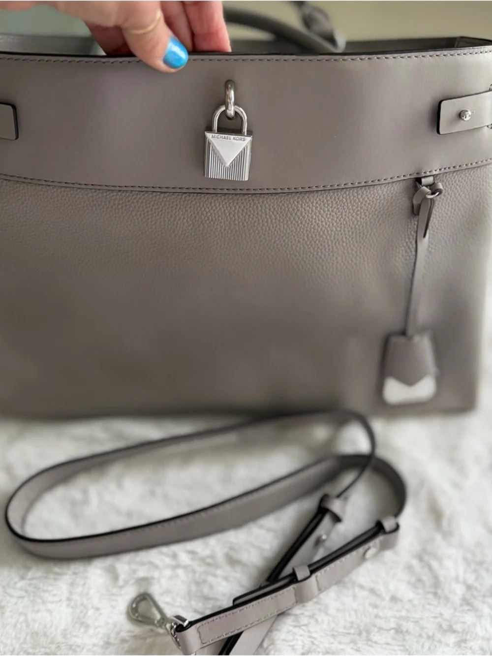 Michael Kors Pebbled Leather Satchel – Neutral/Taupe | Silver Hardware - Picture 14 of 14